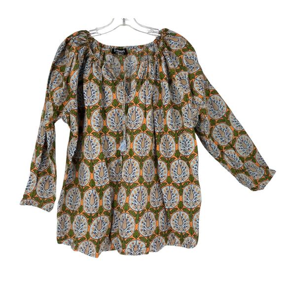 Fragonard Parfumeur Bohemian Peasant Blouse Drawstring Neckline Whimsy Print Med - Picture 1 of 10